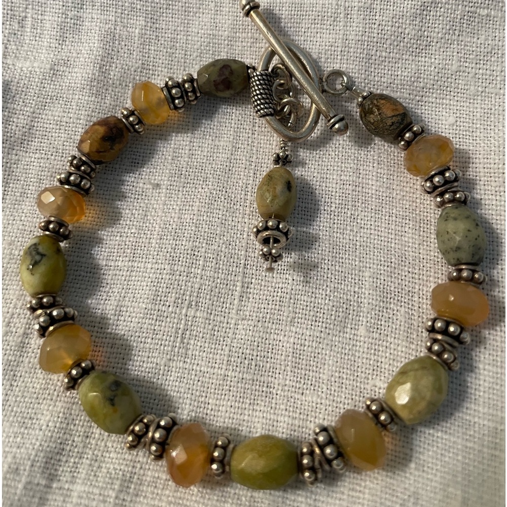 Amber, Green Turquoise and Thai Silver Bracelet